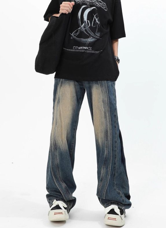 Japanese Brand Men's loose distressed wide-leg straight patchwork jeans Size US 32 / EU 48 - 1 Thumbnail