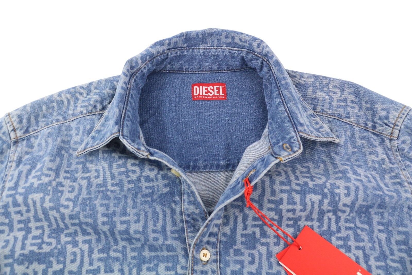 Diesel D-SIMPLY L Blue Denim Neck Shirt 85375 Size US L / EU 52-54 / 3 - 4 Thumbnail