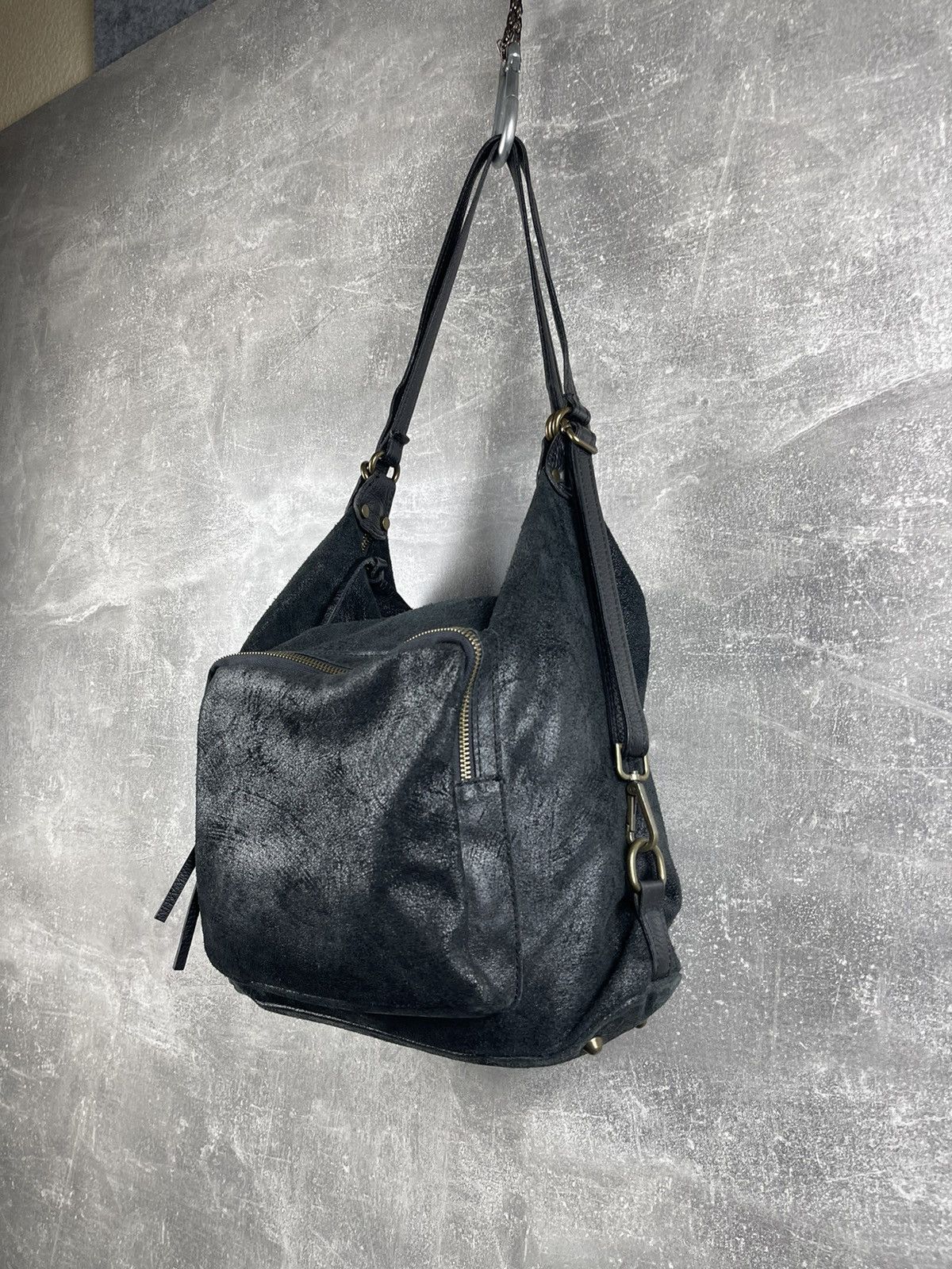 Genuine Leather Minimalist Hobo Black Suede Shoulder Handcrafted Bag Made Size ONE SIZE - 3 Thumbnail