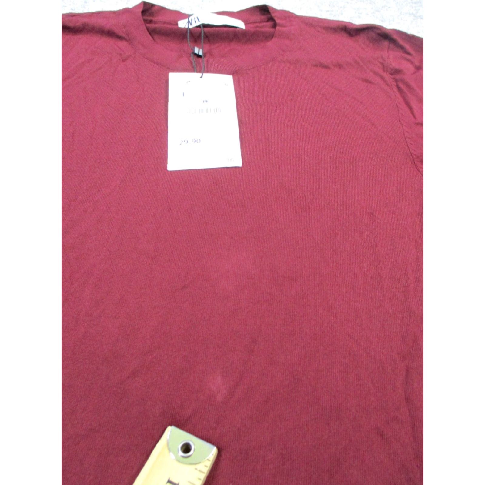 Zara Zara Shirt Womens L Red Knit Pullover Crew Neck Casual Basic Cotton Knit Short Sleeve T-Shirt - 80s? Size L / US 10 / IT 46 - 6 Thumbnail
