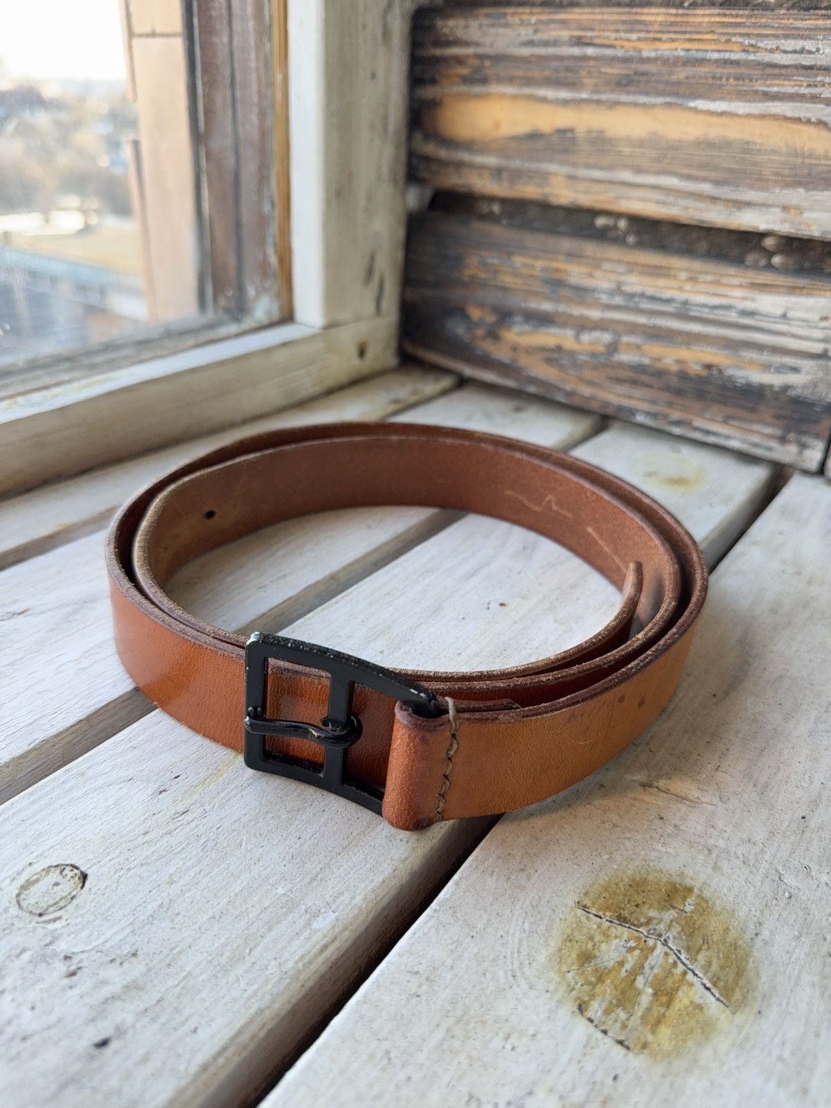 Japanese Brand Vintage 00s Western Cowboy Brown Leather Belt Minimal Buckle Size ONE SIZE - 1 Thumbnail