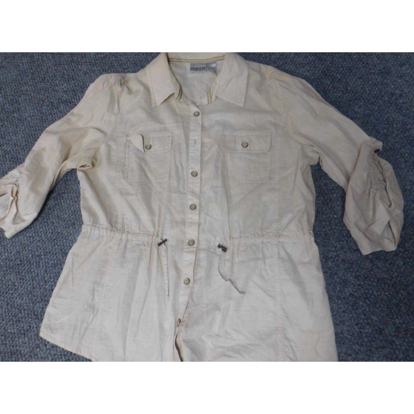 Vintage Chicos Shirt Beige Womens Casual Button-Up Top Jacket 2 Regular Size Classic Button-Up Down Cotton Breathable Long Sleeve Collared 2 Size XS / US 0-2 / IT 36-38 - 2 Thumbnail