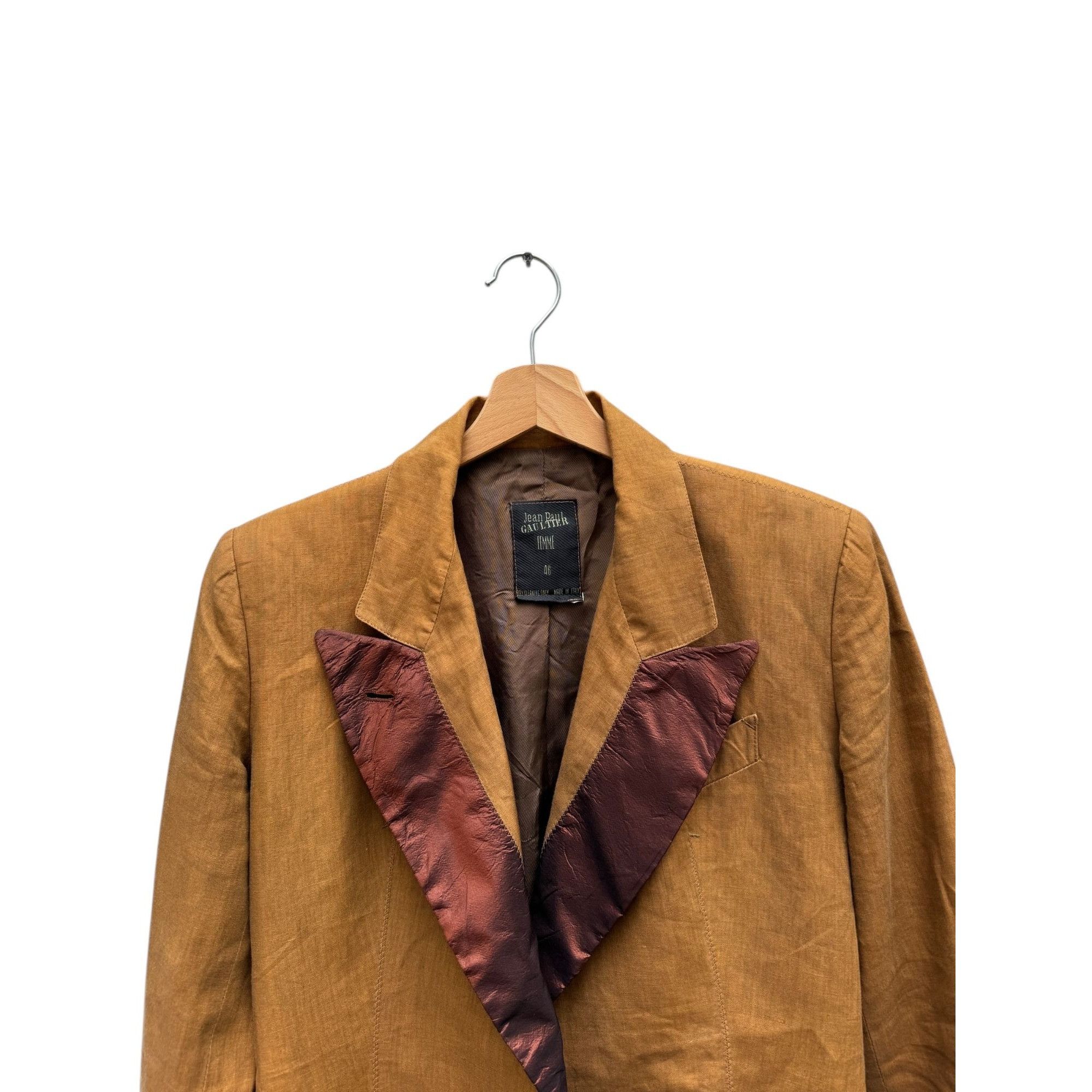 Jean Paul Gaultier 1990s Brown Linen Double-Breasted Blazer Size L / US 10 / IT 46 - 2 Thumbnail