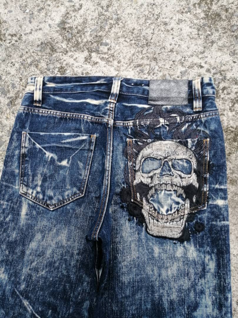 Japanese Brand Osaka Big Train Embroidered Skulls Denim Jeans Size US 32 / EU 48 - 5 Thumbnail