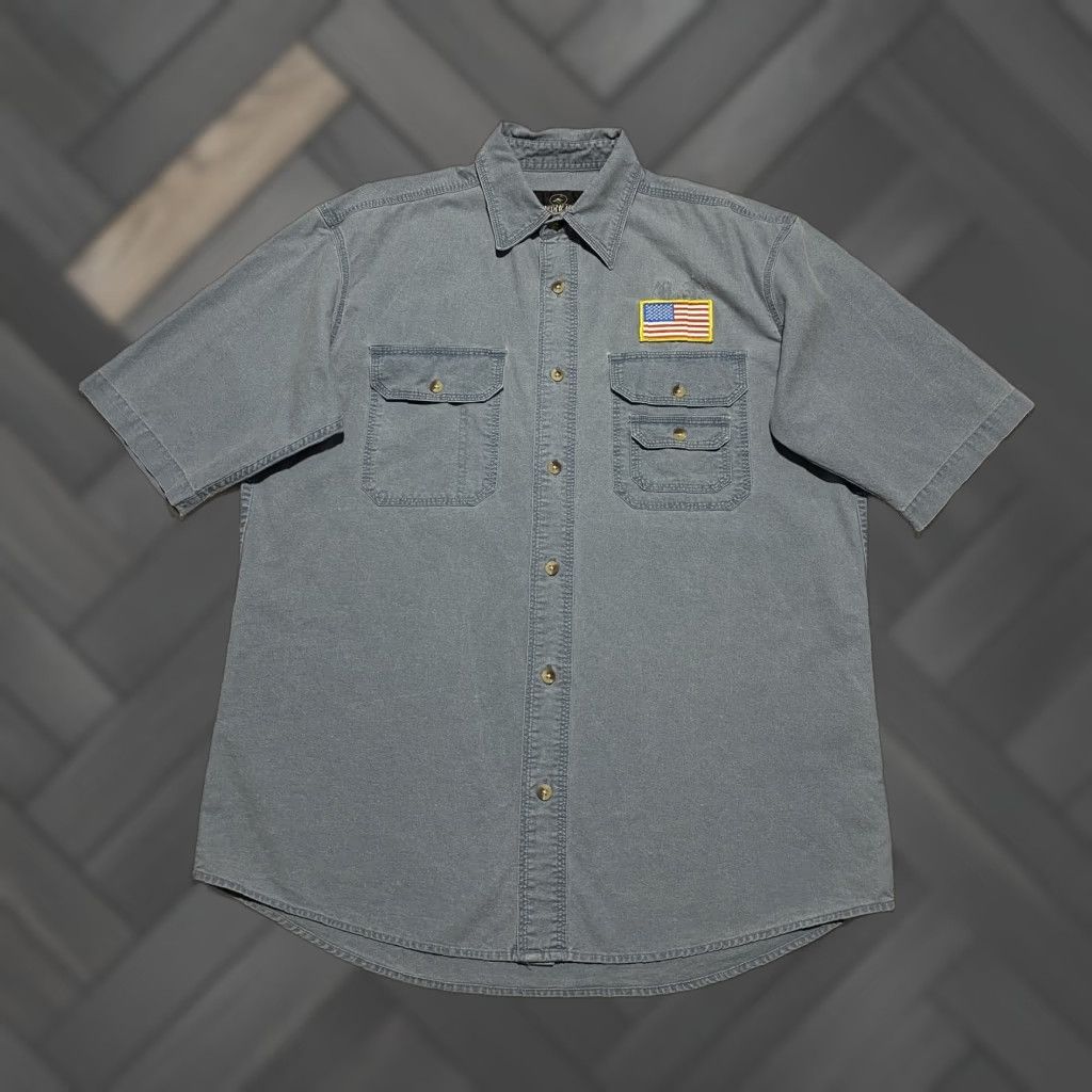 Vintage RedHead Shirt Mens M Blue Short Sleeve Button-Up American Flag Patch Cotton Size US M / EU 48-50 / 2 - 1 Thumbnail