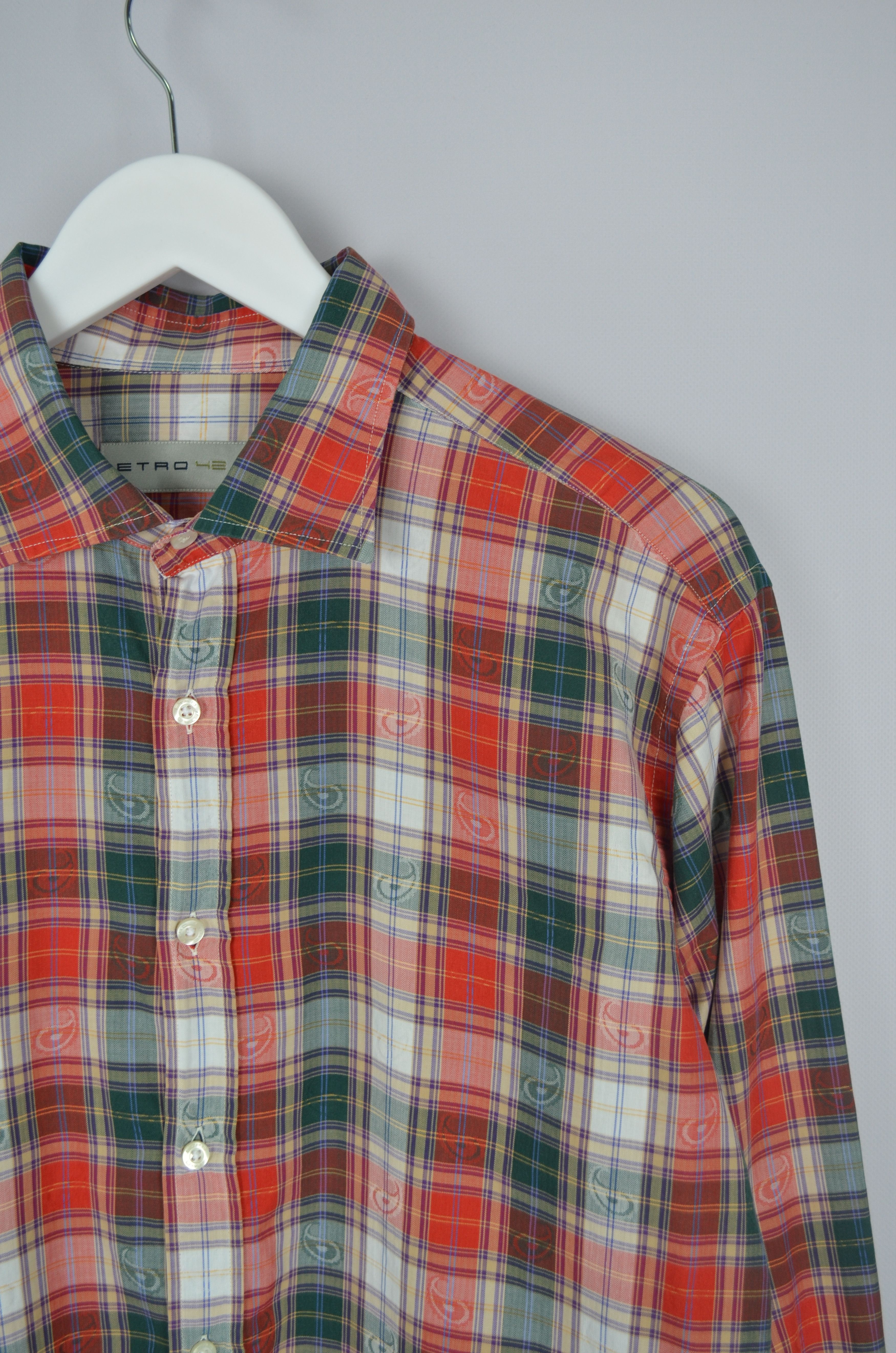Designer × Etro ETRO Check Green Orange Paisley Cotton Shirt Size 42 M Size US M / EU 48-50 / 2 - 3 Thumbnail