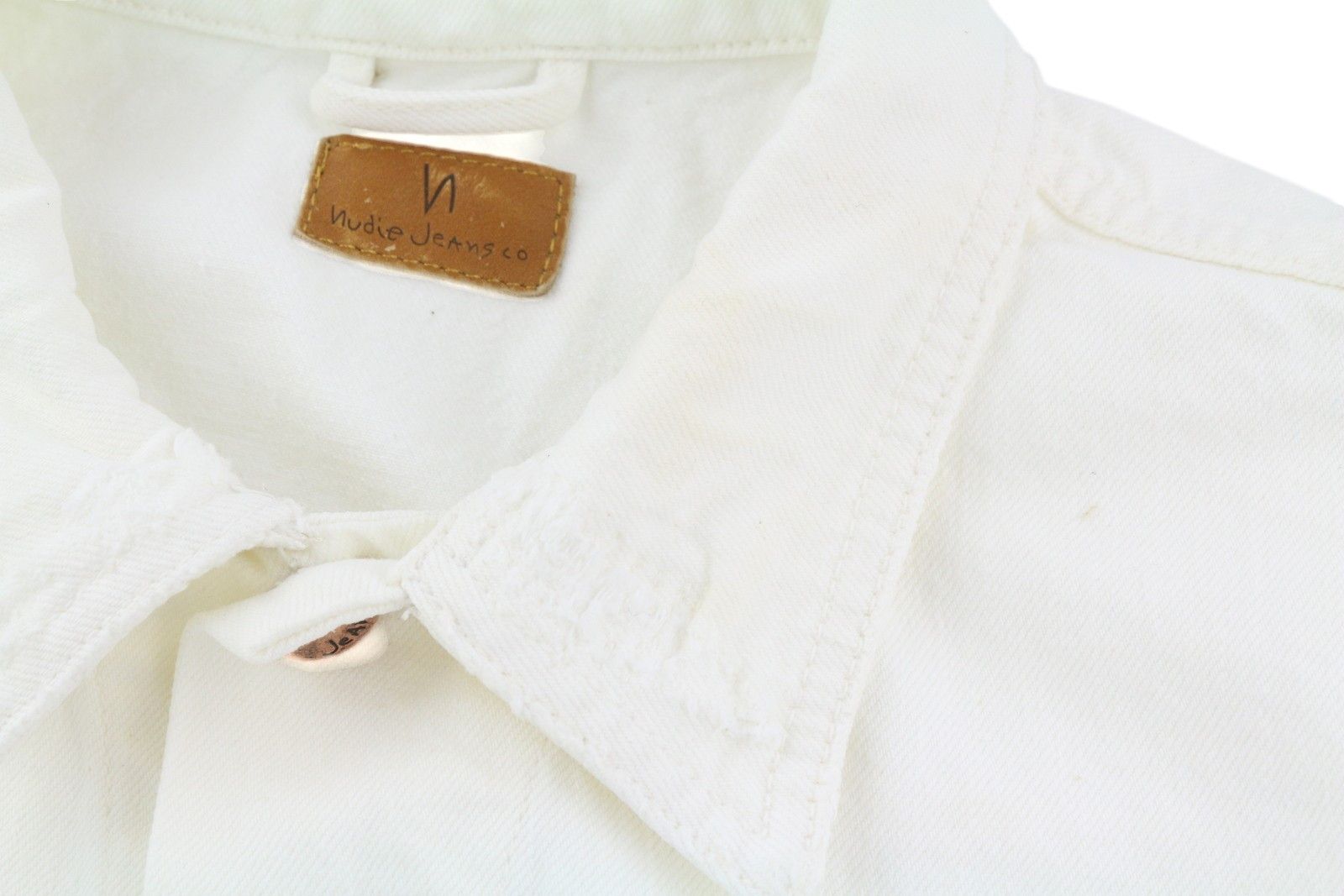 Nudie Jeans BILLY L Pitch White Worn Denim Polo Neck Jacket 83692 Size US L / EU 52-54 / 3 - 8 Thumbnail