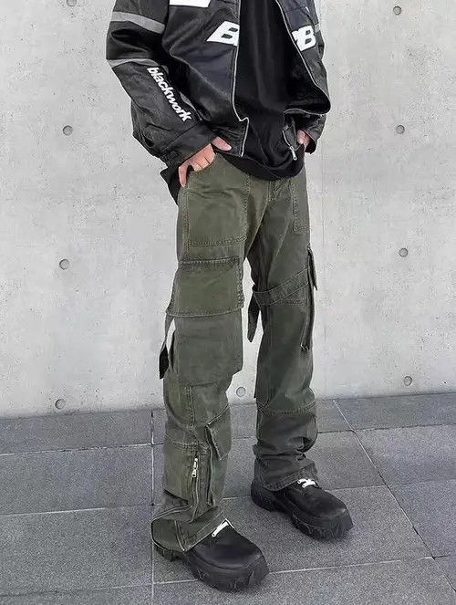 Japanese Brand × Jean High Street Style Zip Retro Army Green Cargo Pants Size US 32 / EU 48 - 1 Thumbnail