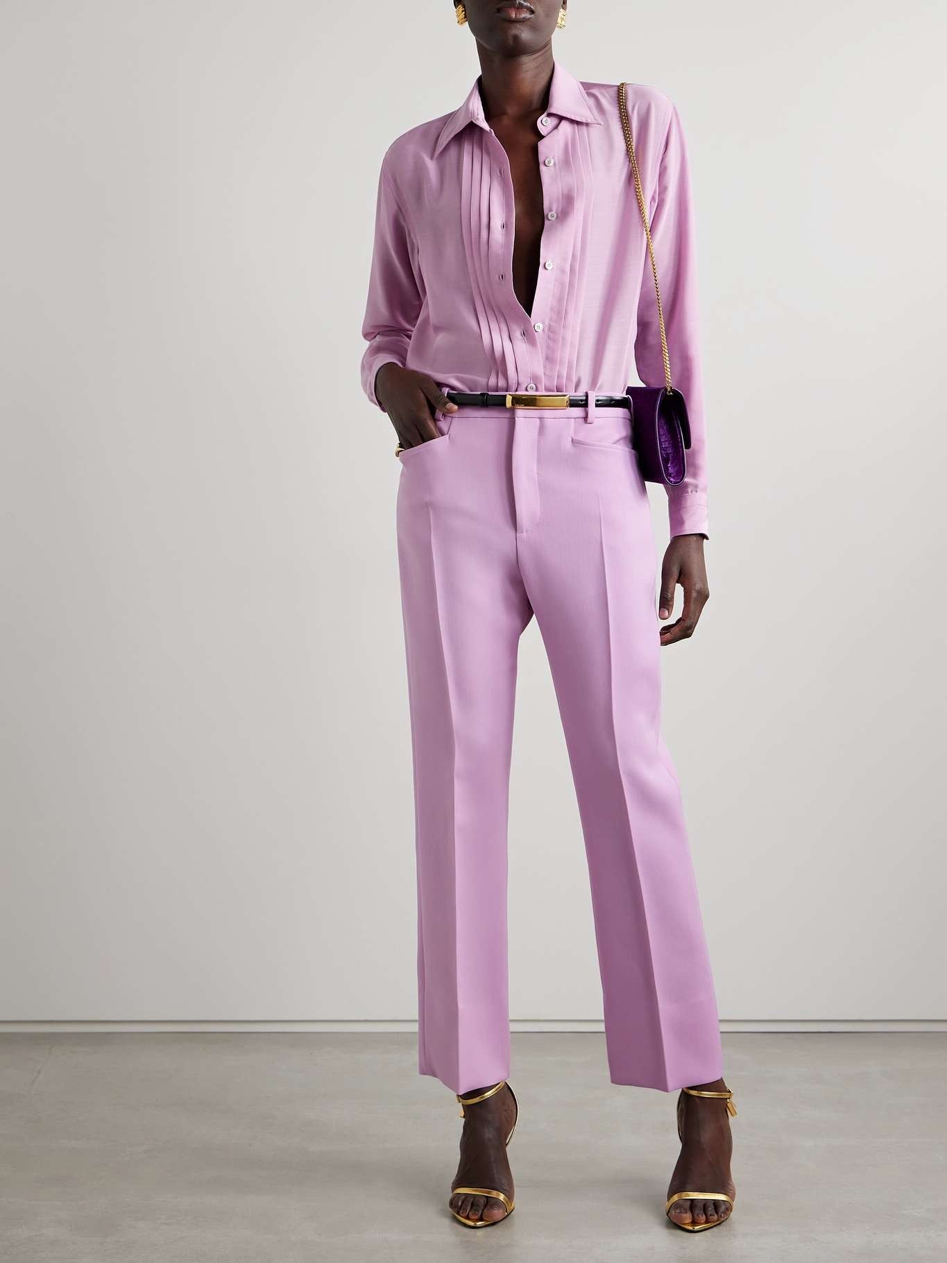 Tom Ford o1w1db10525 PAW558 Wool Silk Blend Twill Skinny Pant Purple Size 25" / US 0 / IT 36 - 2 Thumbnail