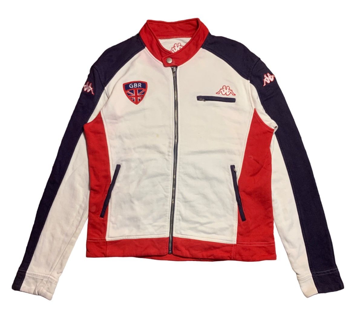 image of Og Y2K Kappa Great Britain Biker Jacket in White, Men's (Size Medium)