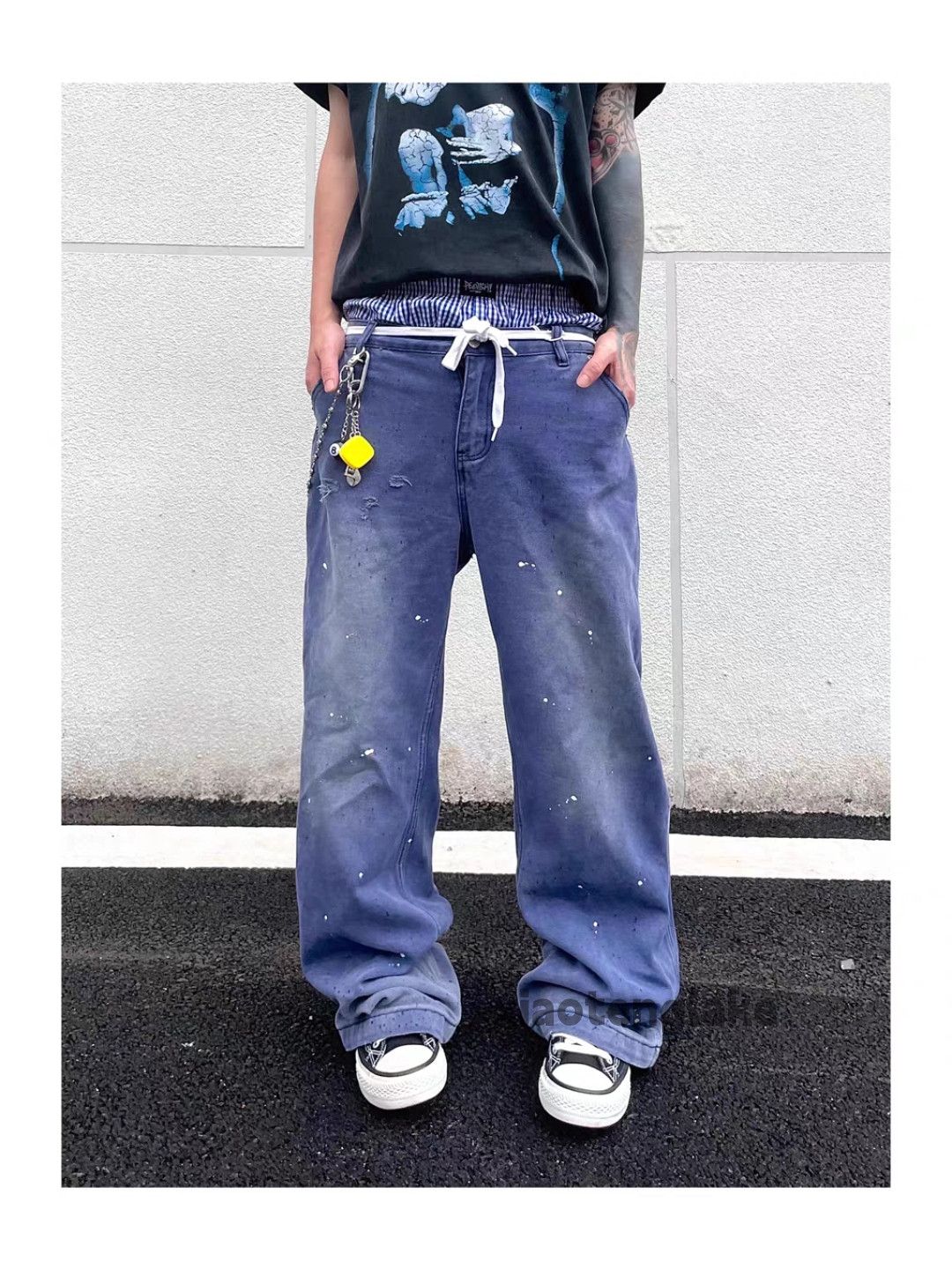 Designer Unisex washed faded loose baggy hiphop carpenter pants Size US 26 / EU 42 - 4 Thumbnail