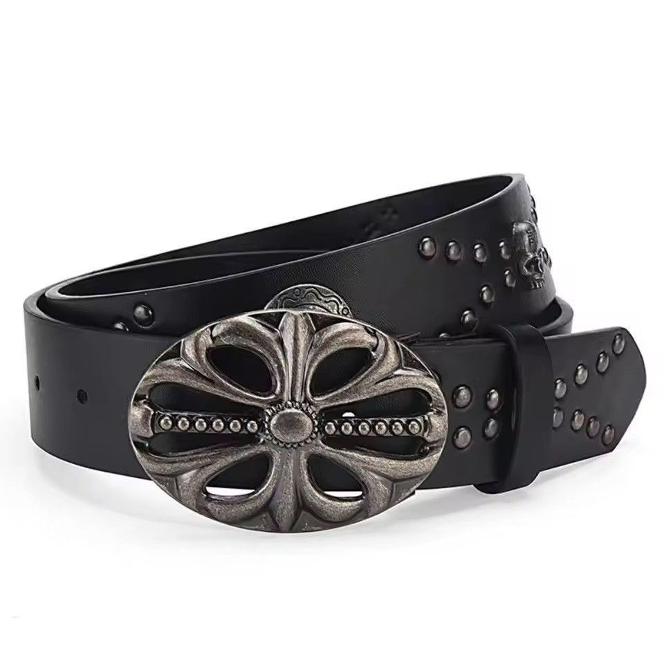 Leather 110 cm Inlaid Skeleton Head PU Leather bel Size ONE SIZE - 5 Thumbnail