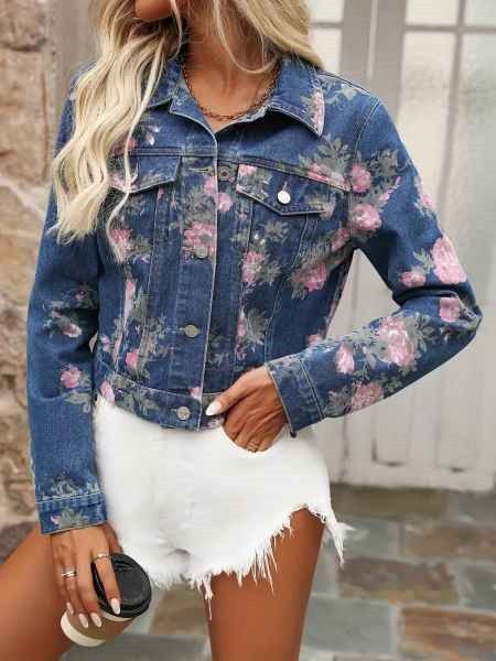 Chicos Womens Floral Denim Jacket Size M / US 6-8 / IT 42-44 - 1 Thumbnail