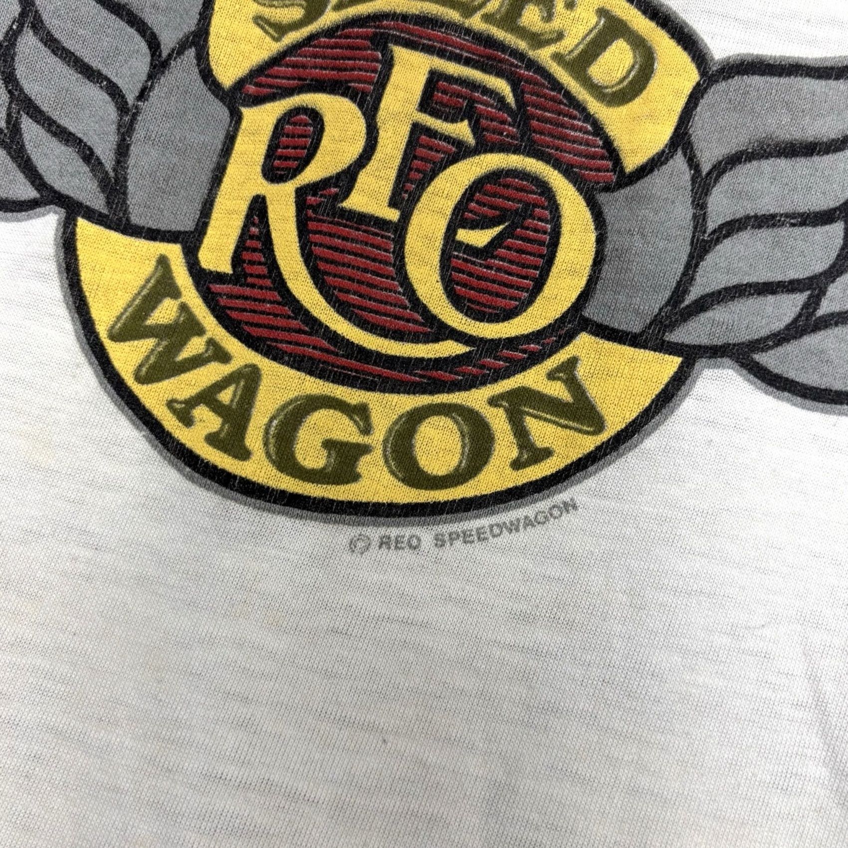 Vintage VINTAGE REO SPEEDWAGON Raglan Shirt Mens M 1980s White Grey 80s Logo Graphic Print T-Shirt The Knits Mens Size US M / EU 48-50 / 2 - 4 Thumbnail