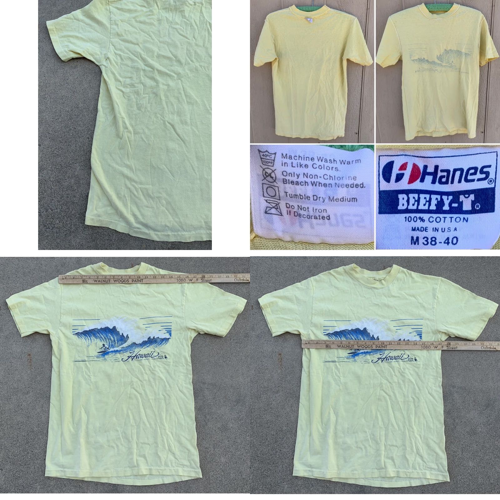 Hanes VINTAGE Hanes Beefy-T T-Shirt Men Short Sleeve Crew Neck Yellow 1980s Hawaii Surf Graphic Vintage 80s Aloha Beach Size L M 38-40 Size US L / EU 52-54 / 3 - 8 Thumbnail