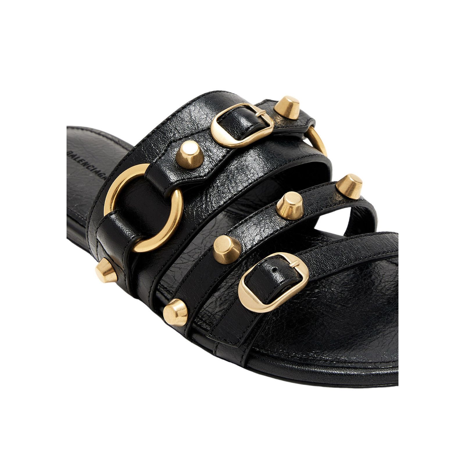 BALENCIAGA City $925 Women's Black/Gold Leather Mule Flats N