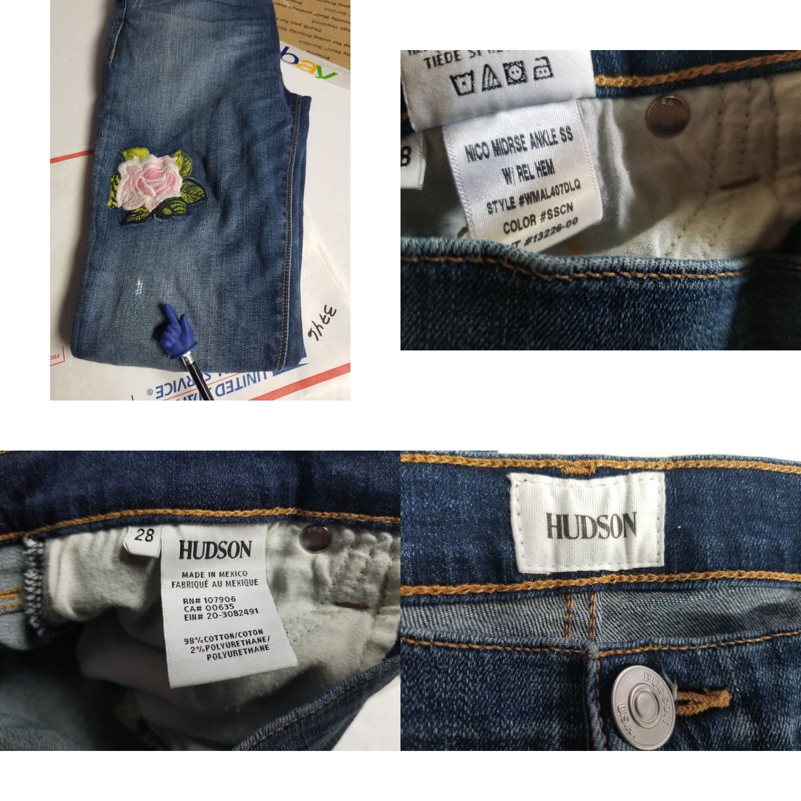 Hudson HUDSON Nico Ankle Skinny Jeans Mid Rise Floral Embroidery Denim Blue 28 Womens Regular Size 28 Skinny Girly Trend Size 28" / US 6 / IT 42 - 8 Thumbnail