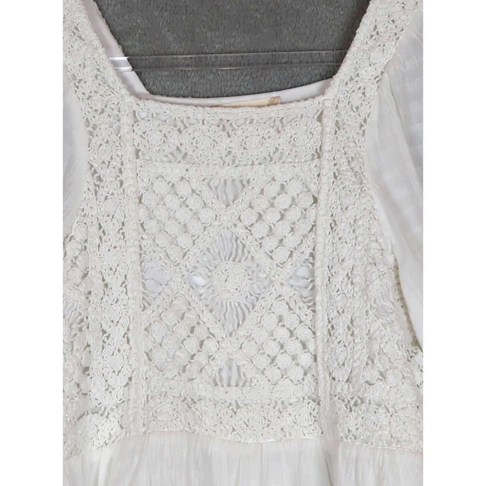 Vintage Altar'd State Blouse Shirt XS White Square Neck Crochet Puff Sleeve Boho Cottagecore Relaxed Women Size XS / US 0-2 / IT 36-38 - 3 Thumbnail