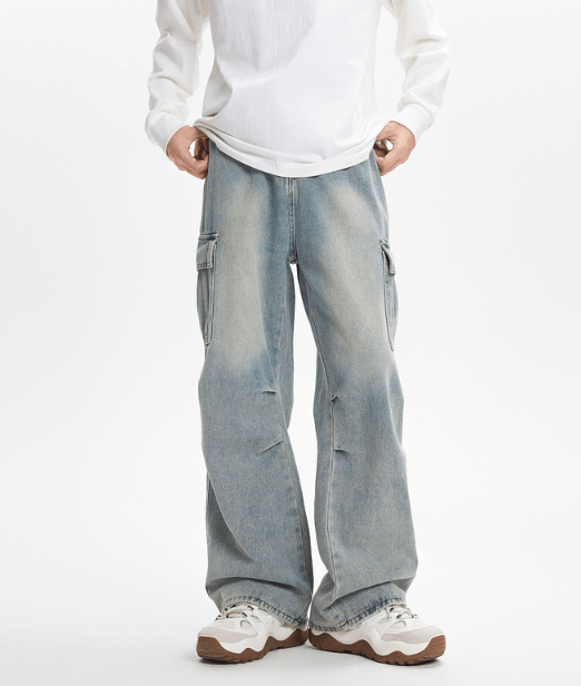 Japanese Brand × Jean Japanese retro cleanfit washed distressed cargo jeans Size US 32 / EU 48 - 1 Thumbnail
