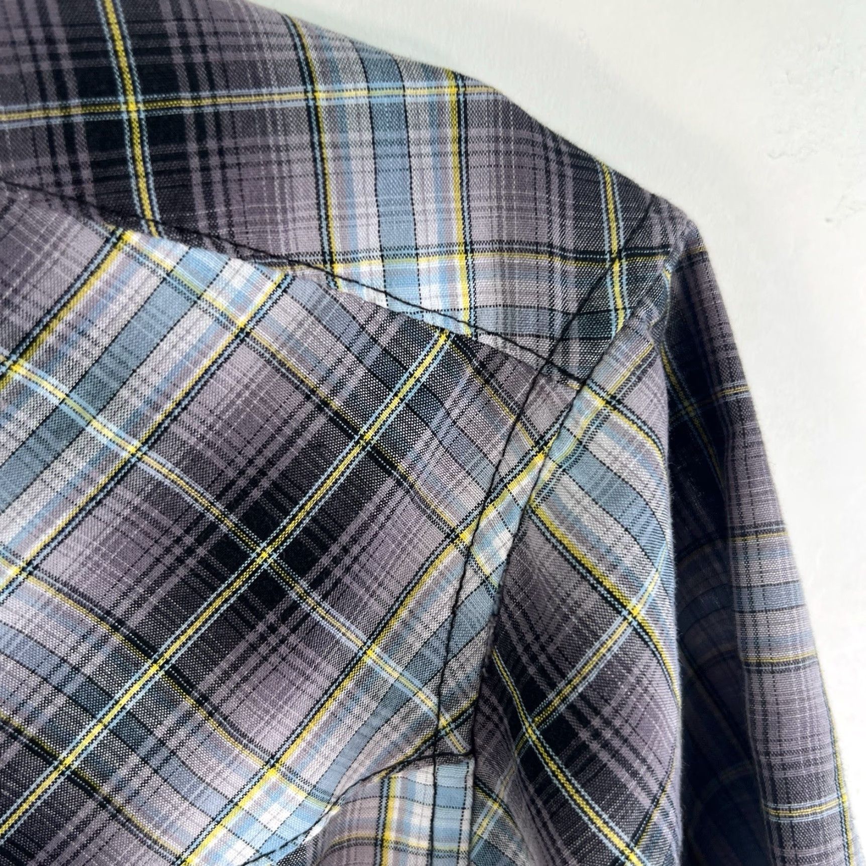 Wrangler VINTAGE Wrangler Western Plaid Shirt Mens XL Short Sleeve Gray/Blue Casual Workwear Western Theme Size US 36 / EU 52 - 2 Thumbnail