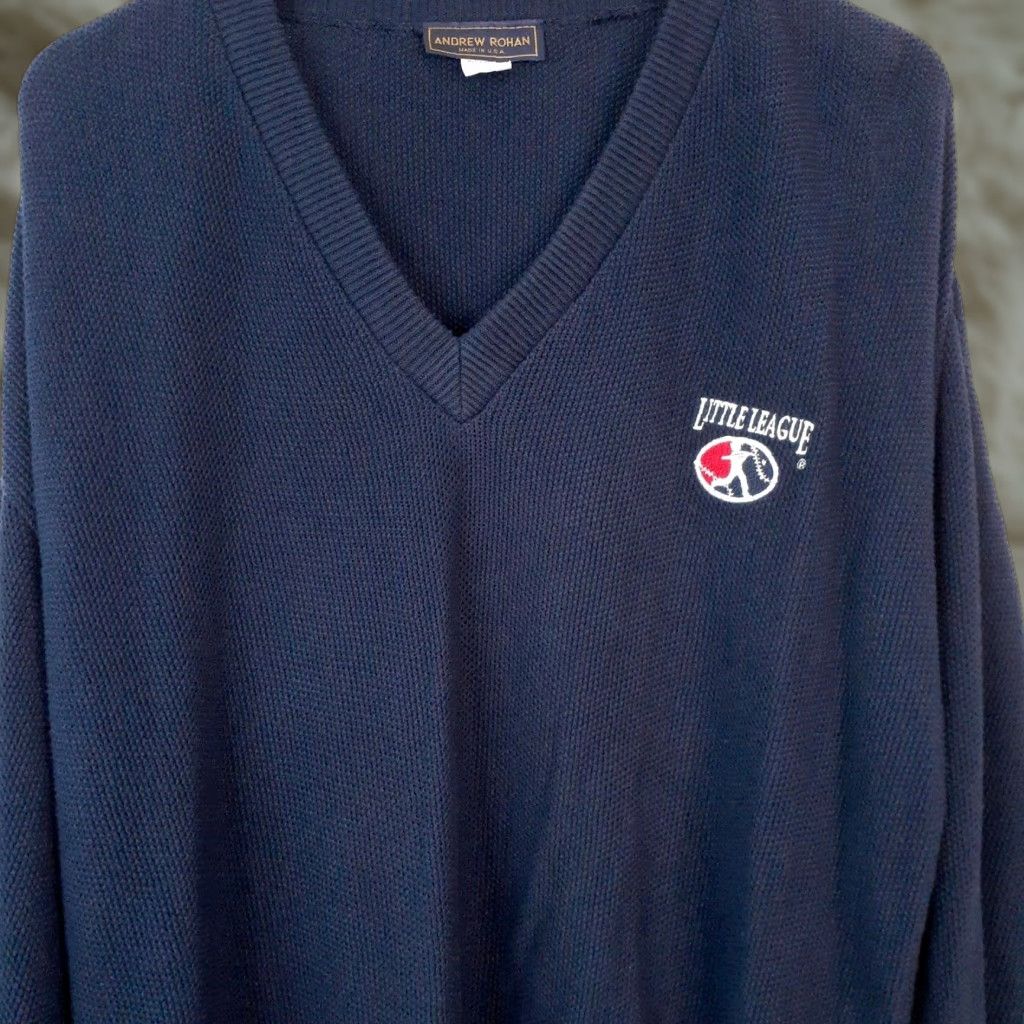 Vintage VINTAGE Andrew Rohan Baseball Knit Sweater Mens XL Blue Cotton Pullover Long Sleeve V-Neck Size US XL / EU 56 / 4 - 1 Thumbnail