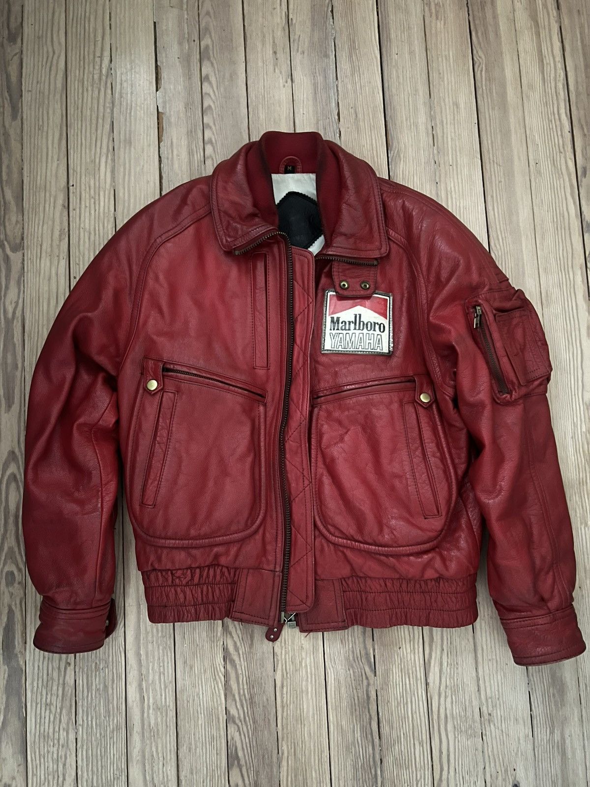 90s ヴィンテージYAMAHA × Marlboro ライダースジャケット YAMAHA Marlboro Jacket Leather Rider Red Size M Vintage