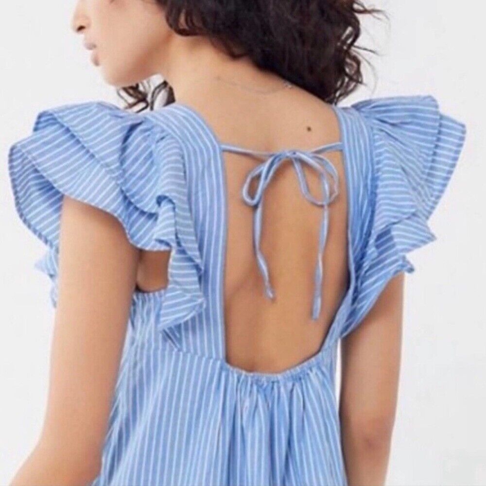Urban Outfitters Urban Outfitters Blue White Striped Ruffled Babydoll Dress | Size S / US 4 / IT 40 - 9 Thumbnail