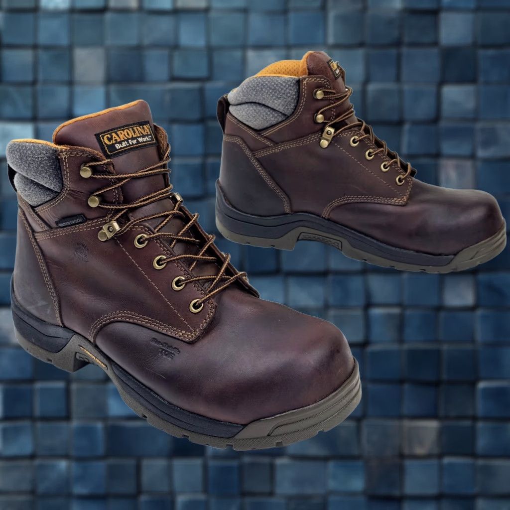Vintage Carolina Brown Leather Waterproof Composite Toe Work Boots Men 12D Safety ASTM Shoes Size US 12 / EU 45 - 1 Thumbnail