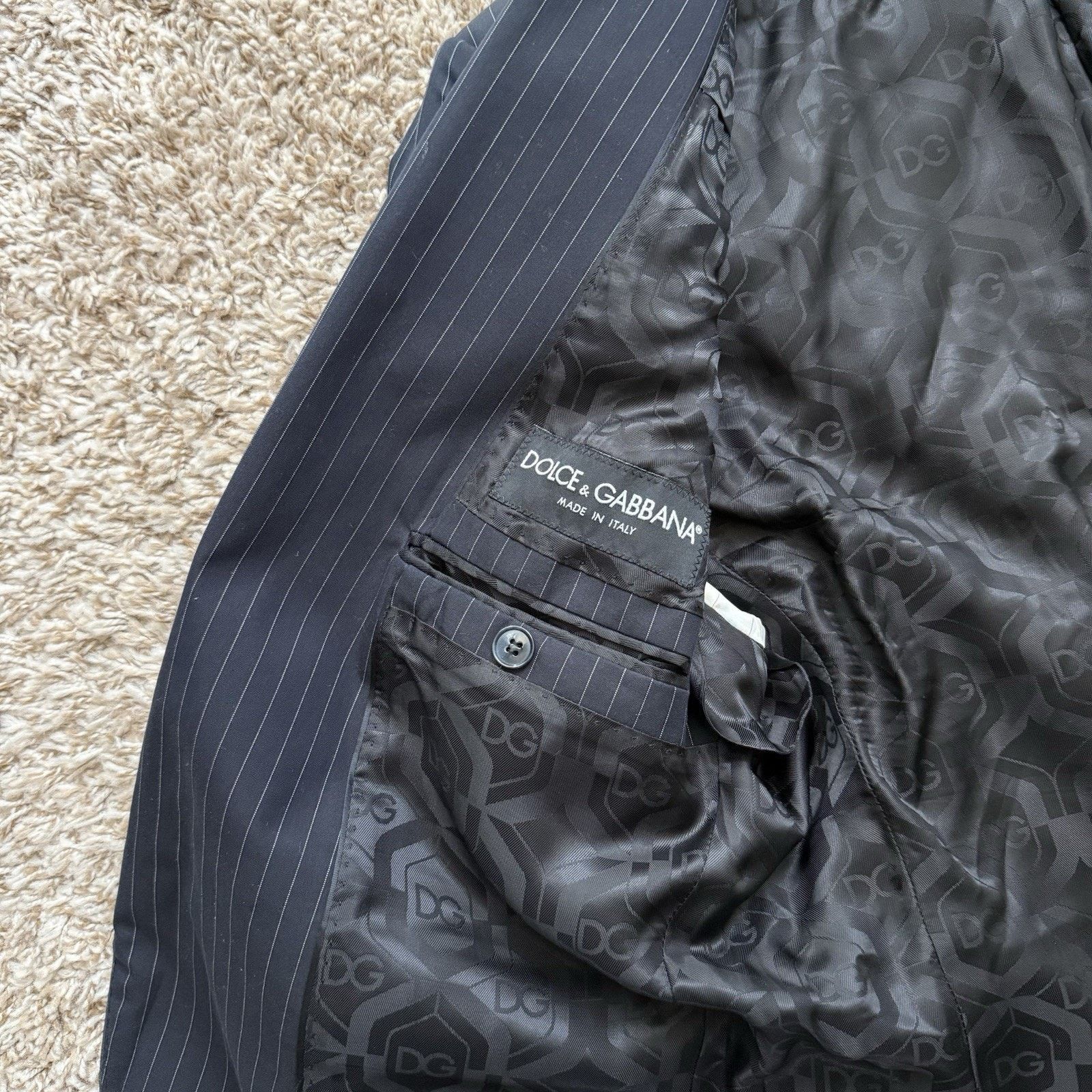 Dolce & Gabbana Dolce & Gabbana Black Cotton Suit Jacket Striped One Button Size 54R - 4 Thumbnail