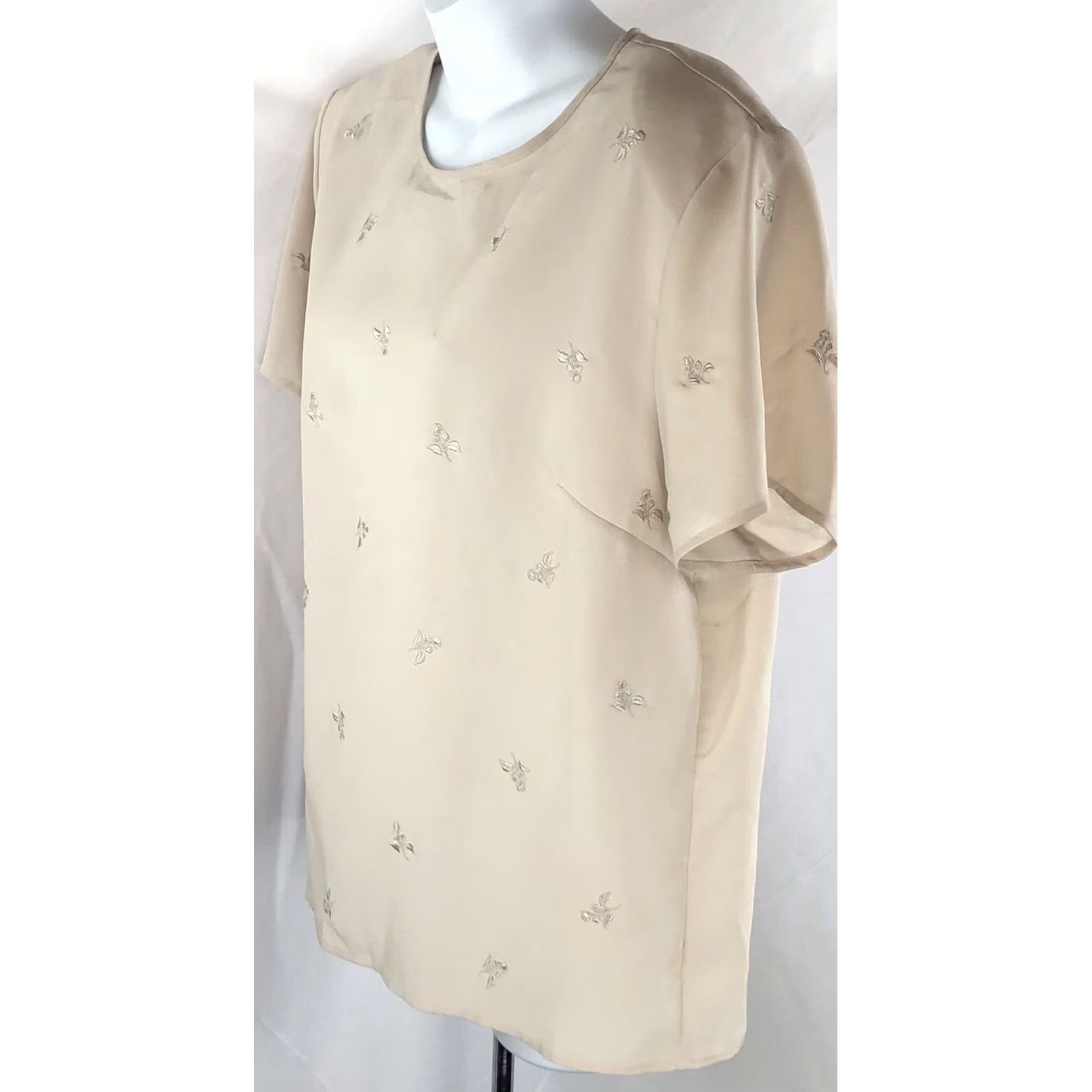 Vintage Vintage Laura Scott top L beige floral chiffon embroidered short sleeve career Size L / US 10 / IT 46 - 2 Thumbnail