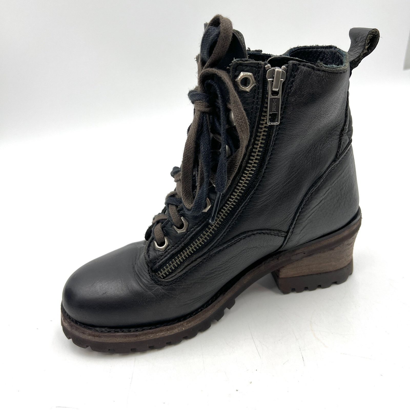 ASH ASH Black Leather Lug Sole Boots Lace Up Moto Ankle Booties Size US 6 / IT 36 - 4 Thumbnail