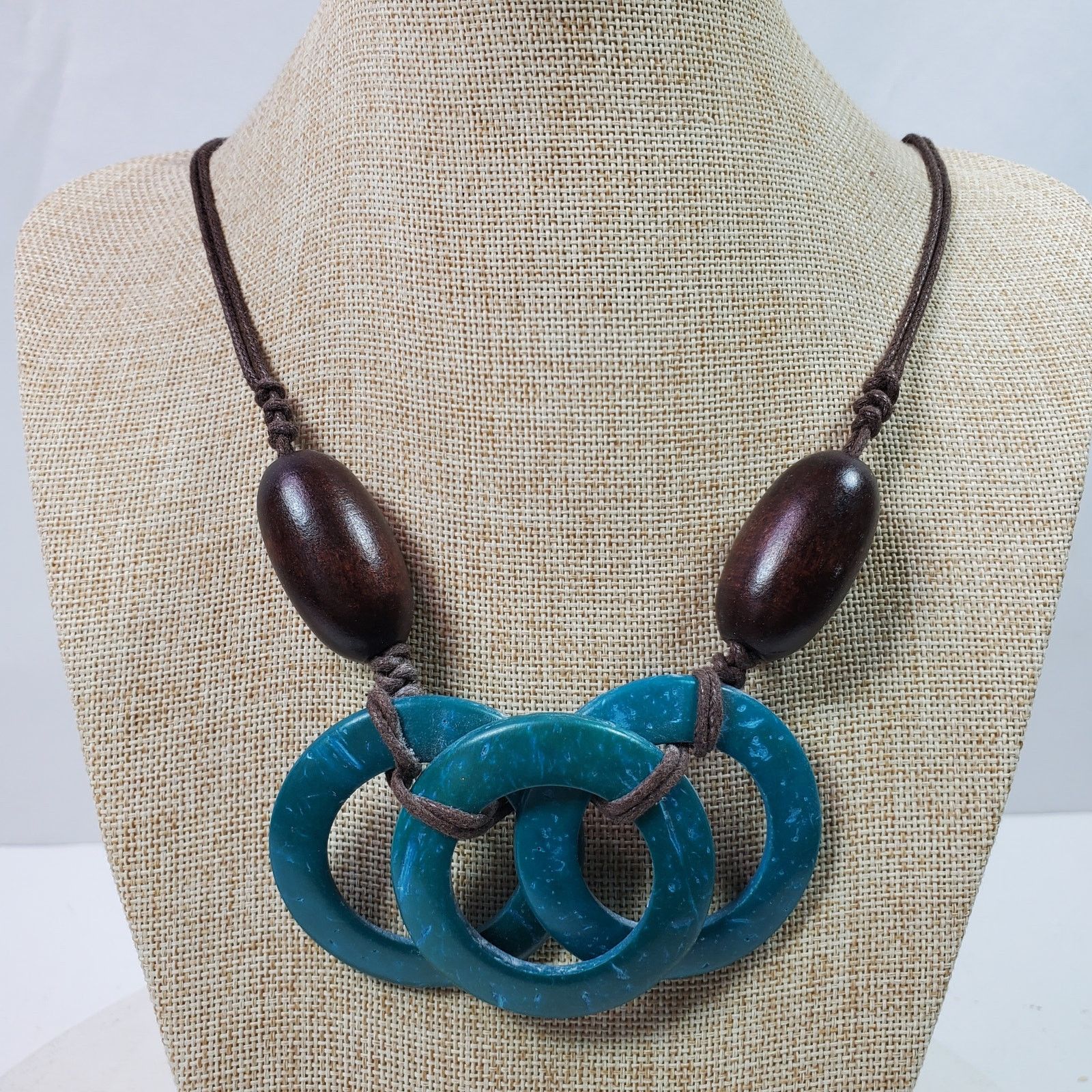 The Unbranded Brand Hand Knotted Hippie Necklace Brown Blue Adjustable Up to 28" Size ONE SIZE - 1 Thumbnail