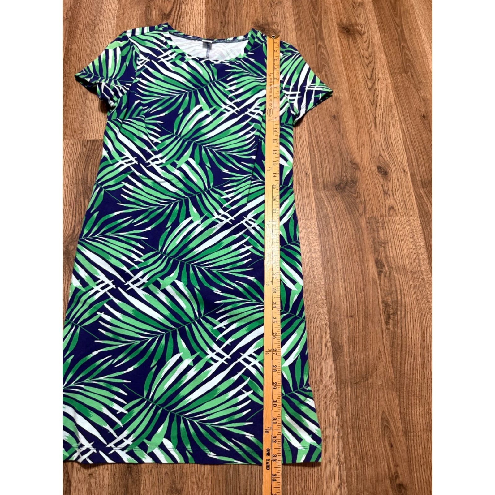 Old Navy Old Navy Dress Women’s Small Blue Green White Short Sleeve Allover Print Knee Length Casual Shift Dress with Free Returnss Size 28" / US 6 / IT 42 - 4 Thumbnail