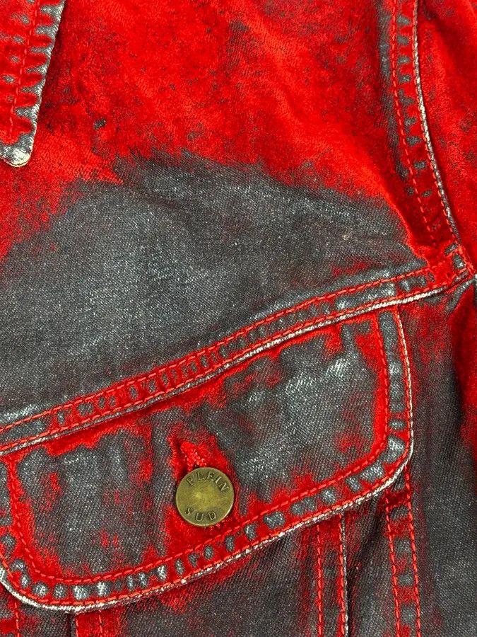 Vintage Plein Sud Red & Blue Gradient Velvet Denim Trucker Jacket Size XS / US 0-2 / IT 36-38 - 9 Thumbnail