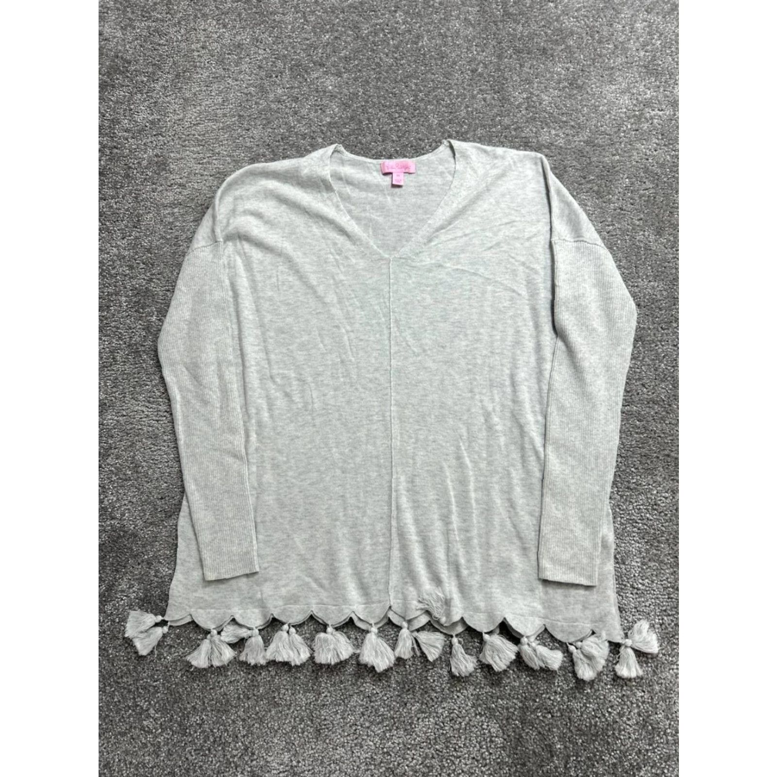 Lilly Pulitzer Lilly Pulitzer Sweater Womens XS Gray Cotton Knitted V Neck Tassel Pullover Beac h Size XS / US 0-2 / IT 36-38 - 2 Thumbnail