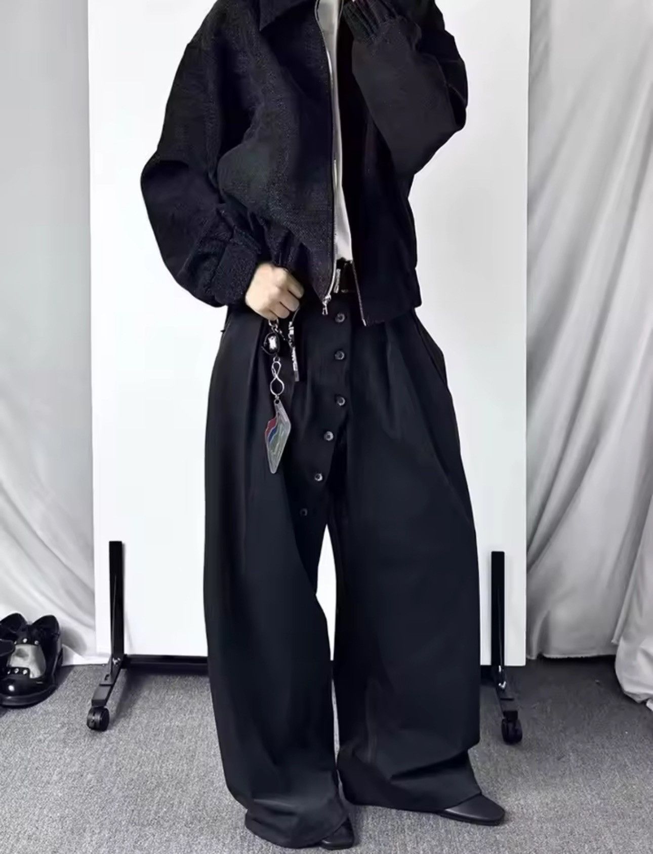Other Casual Loose Baggy Buttons Pleated Suit Trousers Pants Size US 33 - 1 Thumbnail