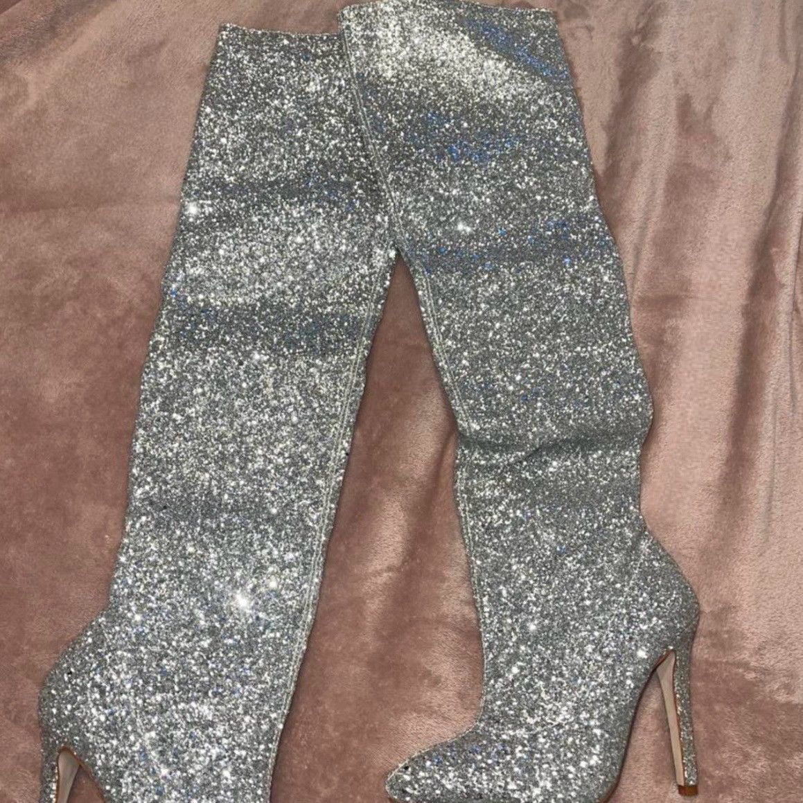 Other Silver Thigh High Pointed Toe Stiletto Heel Boot Women’s 6.5 Size US 6.5 / IT 36.5 - 12 Thumbnail