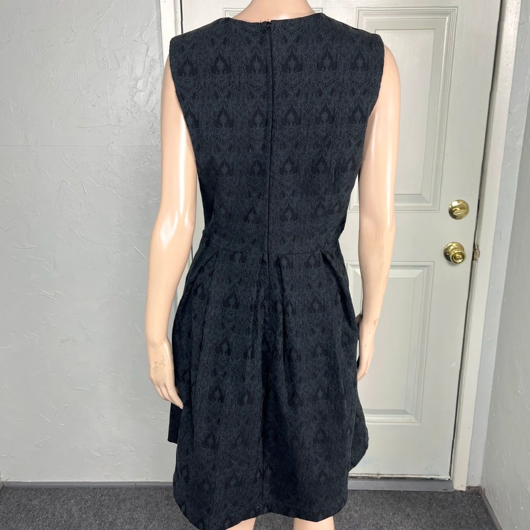 Vintage Ixia Womens Dress L Black Cotton Stretch Sleeveless Sweetheart Neckline Fit & Flare Casual Geometric Knit Size L / US 10 / IT 46 - 4 Thumbnail