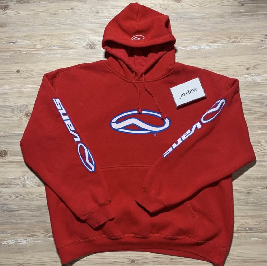 image of Crazy Vintage OG Vans Logo Skateboards Boxy Hoodie Size XL in Red, Men's