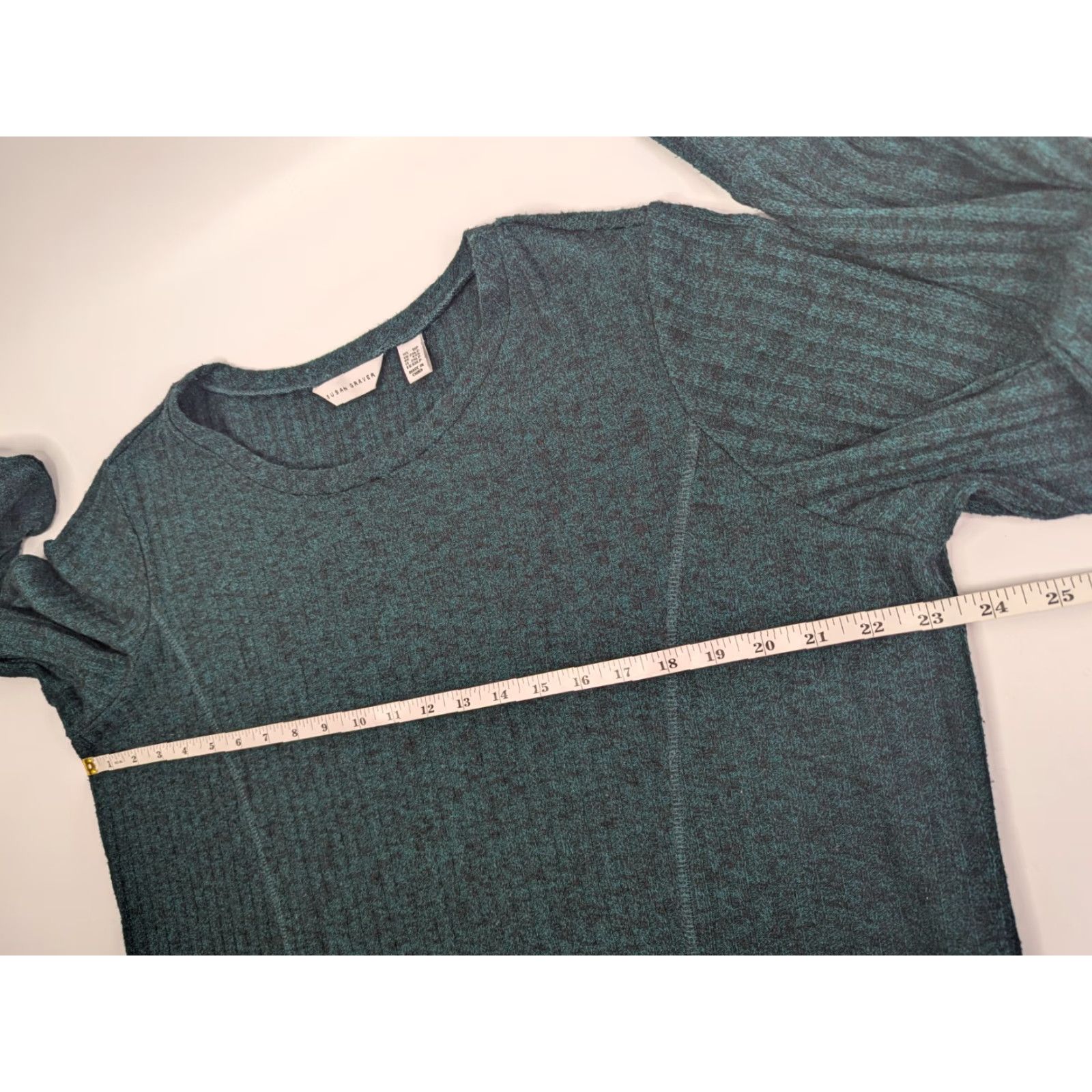 Vintage Susan Graver Women's Petite Green Sweater Rib Knit Crew Neck Tunic A544664 Size XL / US 12-14 / IT 48-50 - 6 Thumbnail