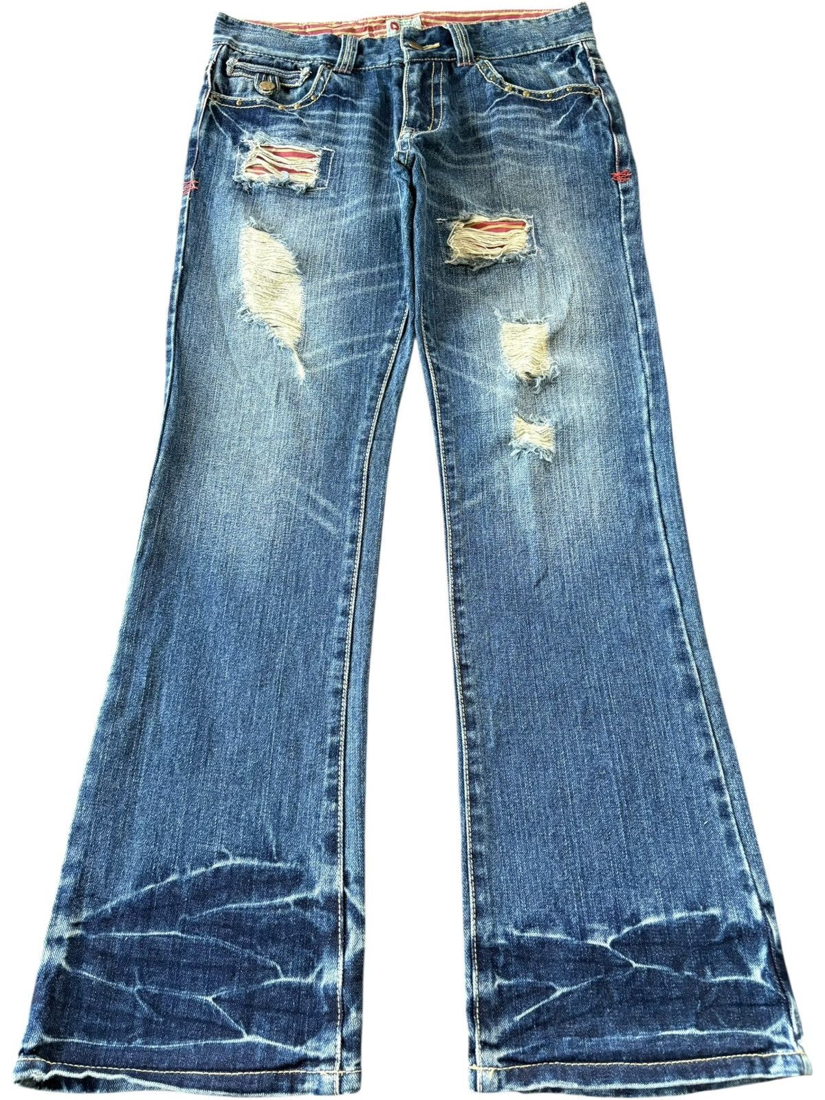 Hysteric Glamour Vintage Japanese Brand Patches Distress Flare Jeans Size 32" / US 10 / IT 46 - 1 Thumbnail