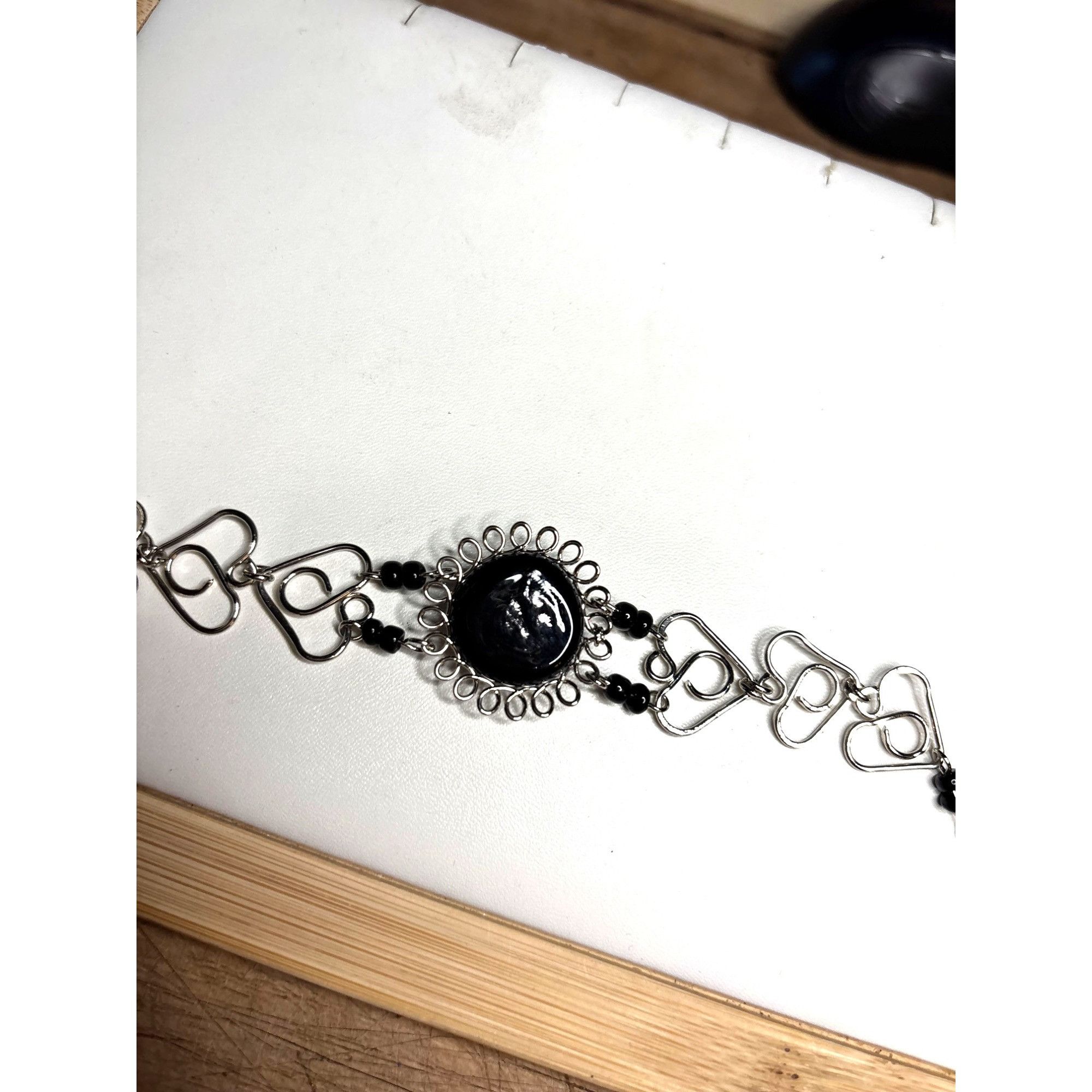 Other Silver & Black Stone Heart Link Bracelet With Box Size ONE SIZE - 6 Thumbnail