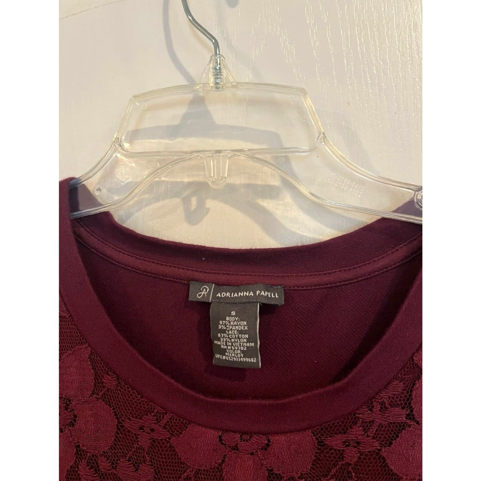 Adrianna Papell Adrianna Papell Womens Lace Sweater Merlot S Pullover Long Sleeve Ladies Size S Size S / US 4 / IT 40 - 3 Thumbnail