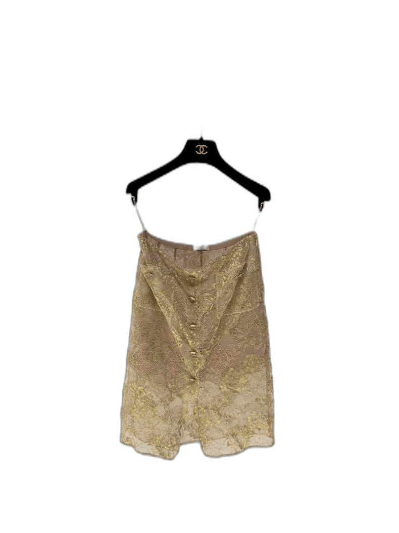 Chanel Chanel Gold Lace Midi Skirt -2505 Size 37" - 1 Thumbnail