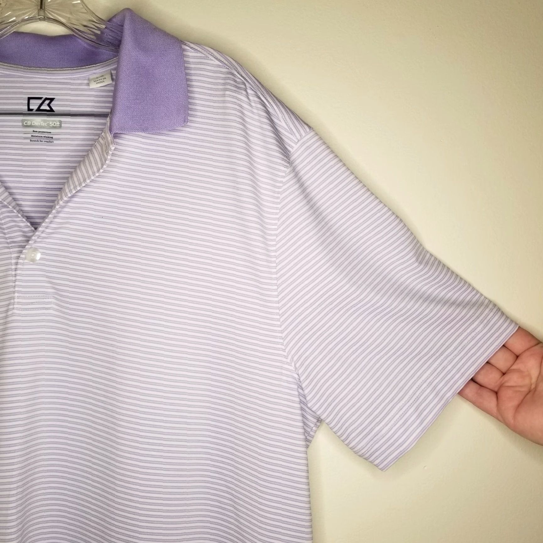 Cutter & Buck VINTAGE Cutter & Buck CB DryTec Golf Polo Shirt Men Short Sleeve Size L Purple Striped Size US L / EU 52-54 / 3 - 2 Thumbnail