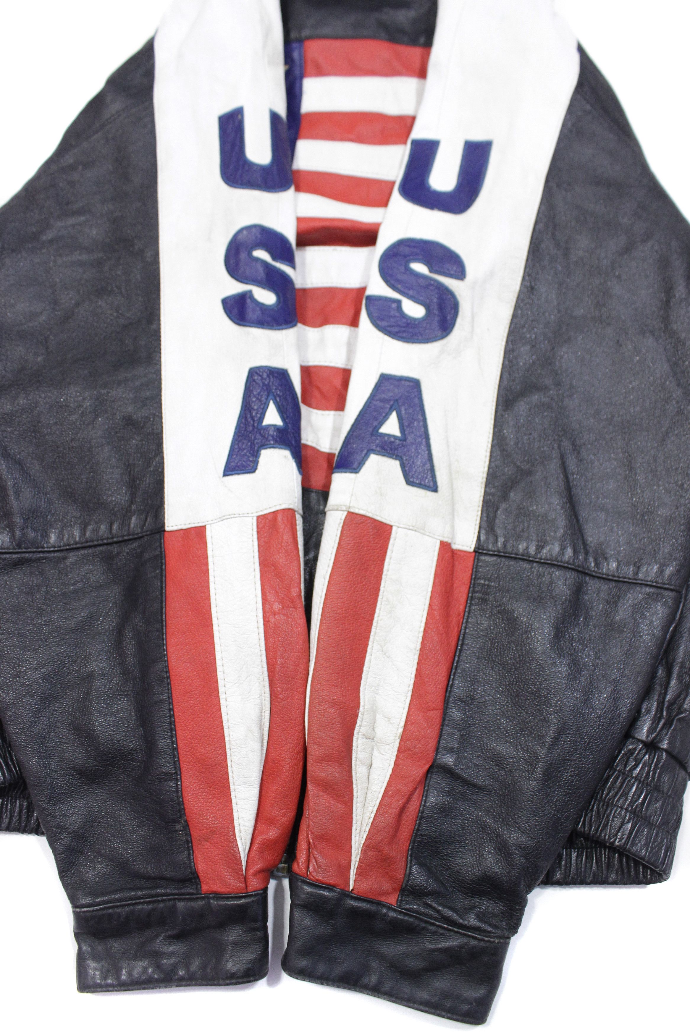 Leather 90S USA Flag Leather Jacket Size US L / EU 52-54 / 3 - 6 Thumbnail