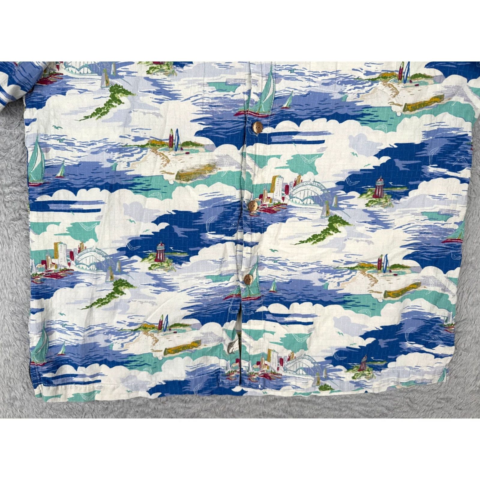 Tommy Bahama Tommy Bahama Shirt Men Large White Blue Sailboat Hawaiian Button Up Silk Blend Size US L / EU 52-54 / 3 - 5 Thumbnail