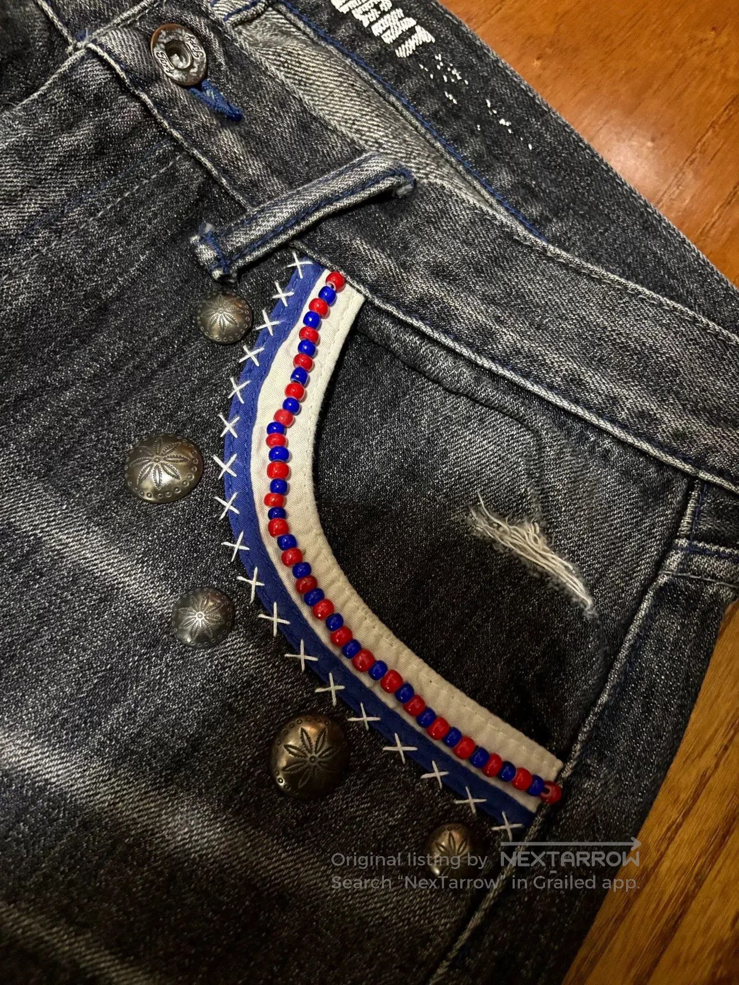 Neighborhood vintage black denim jeans with embellishments. Size US 43 - 6 Thumbnail