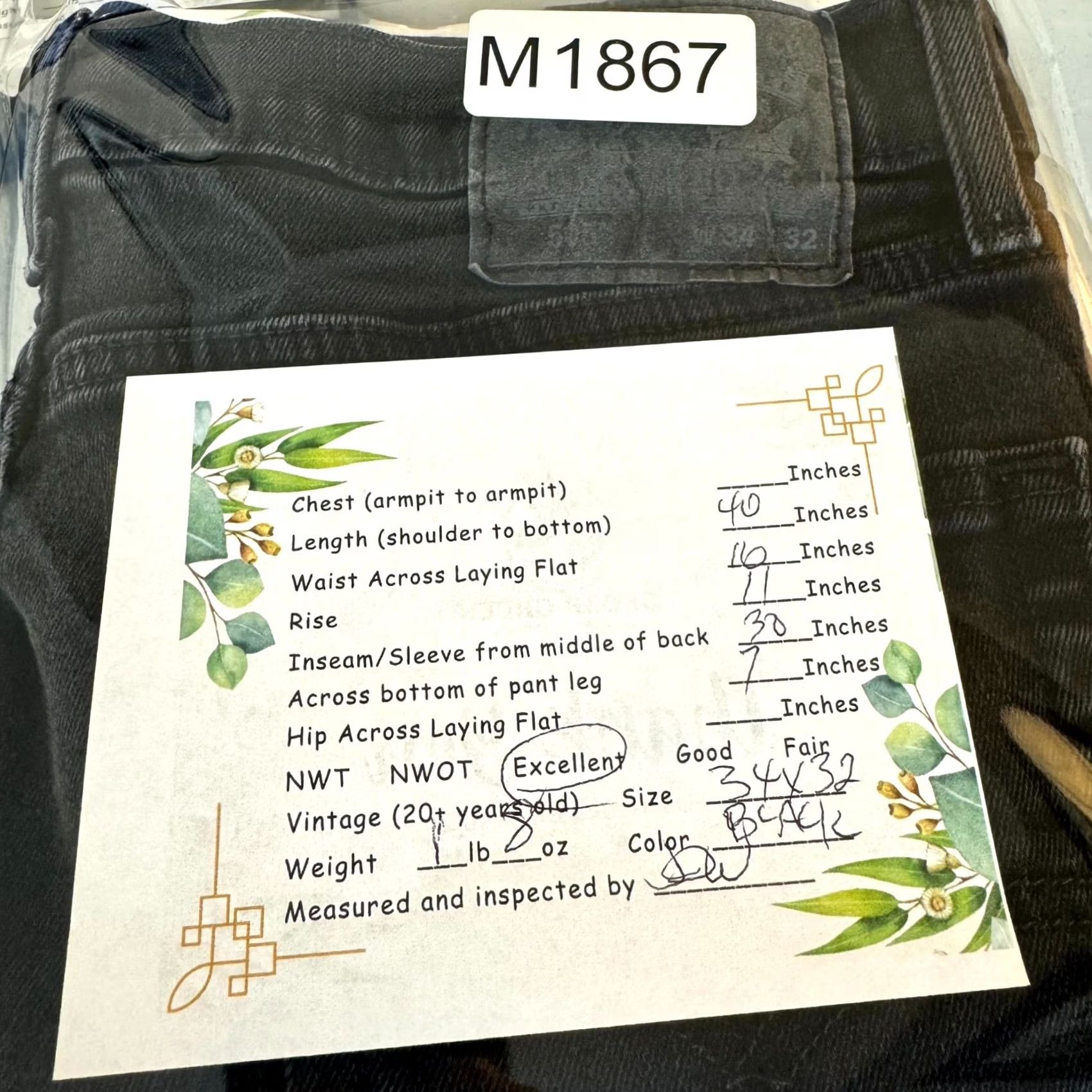 Levi's Levi’s 505 Regular Fit Men’s Jeans 34 x 32 Black Denim Dark Wash Straight Zip Fly Size US 34 / EU 50 - 8 Thumbnail