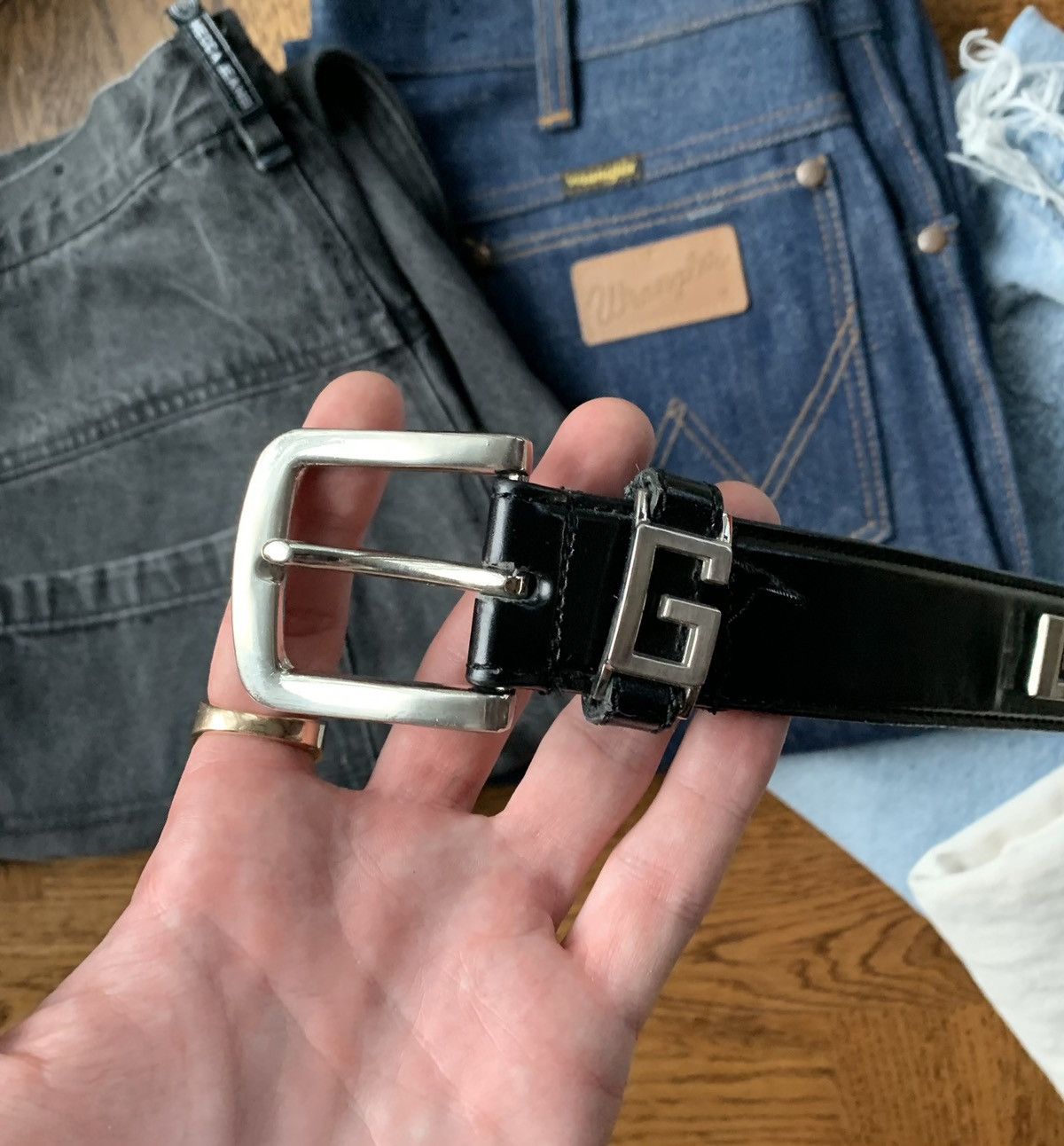 Japanese Brand × Vintage Vintage Gucci Style G Studded Belt Y2K Distressed Leather 90 Size ONE SIZE - 7 Thumbnail